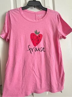 LOFT Pink Short-Sleeve Tee with Strawberry Graphic